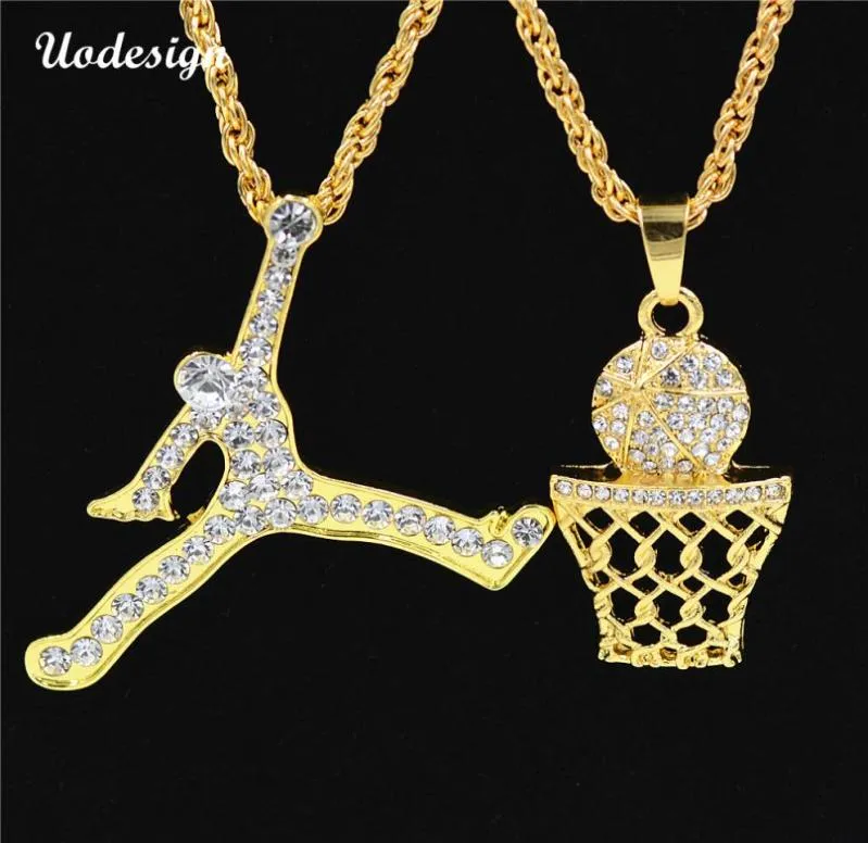 UoDesign Hip Hop Iced Out Bling Full Full Rhinestone Numéro 23 Sports Pendants Colliers Gold Color Collier pour hommes bijoux41817984198658