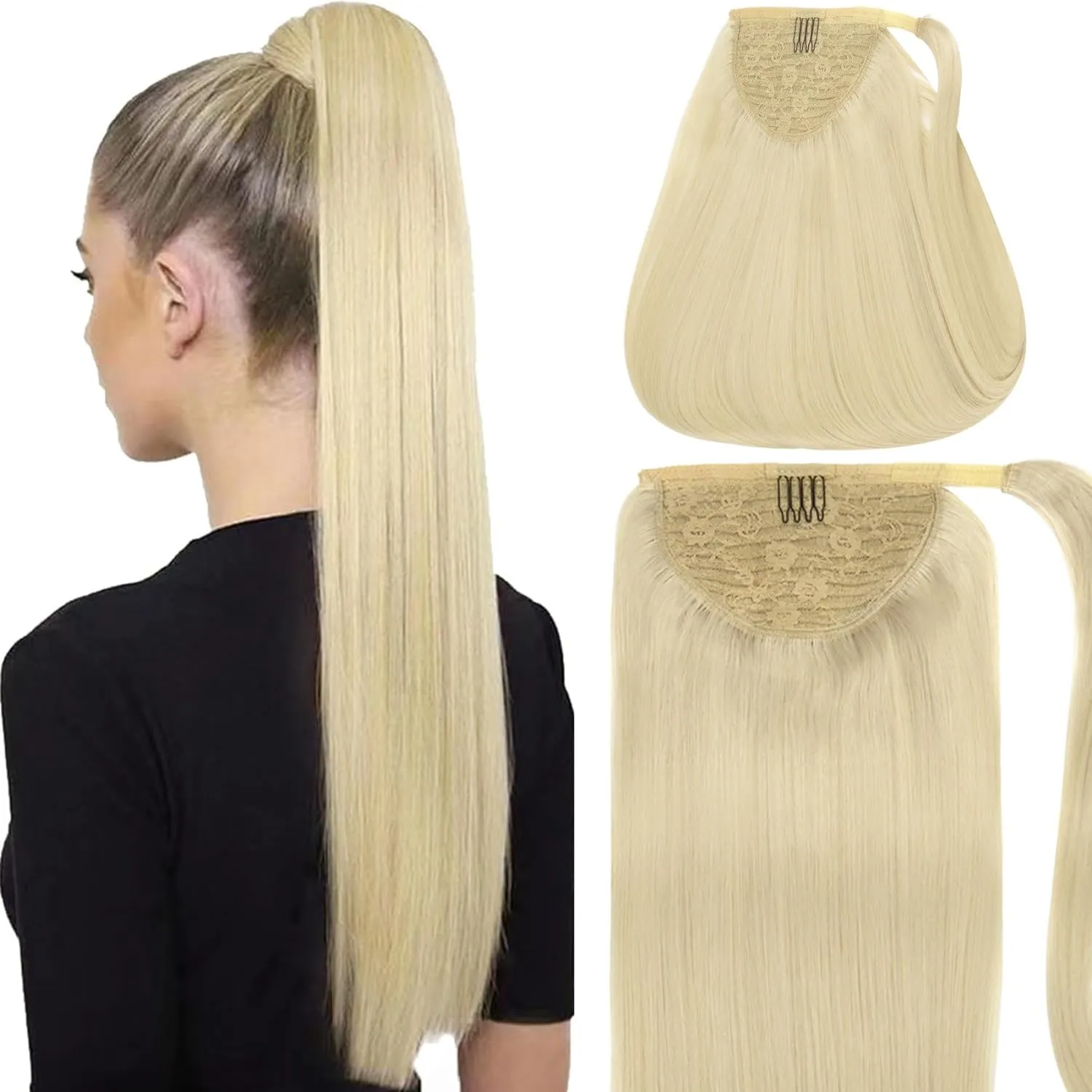 Platinum Blonde Human Hair Ponytail Extension - Wrap Around  display picture 1