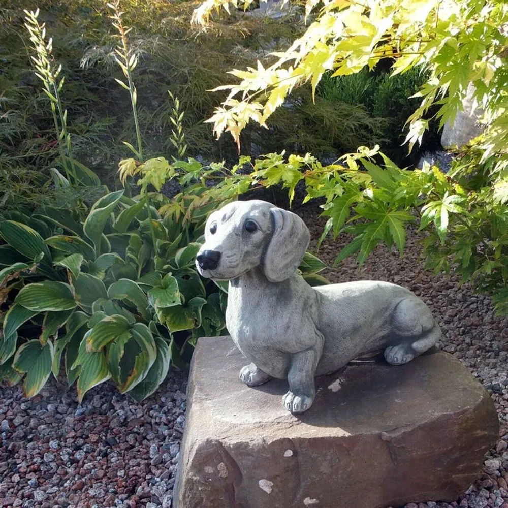 犬の彫像屋外庭園樹脂の装飾ダックスフンドフランスのブルドッグ彫刻家装飾ヤード飾り子犬の置物240409