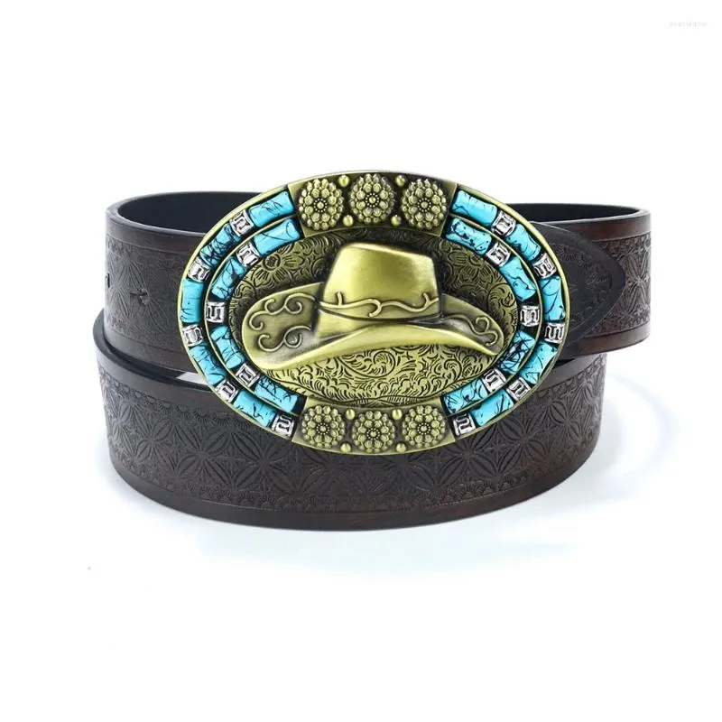 Belts Men's Western Cowboy Belt Harnness Big Plate Buckle Trend Retro Retro Youth Hat Punk Pu