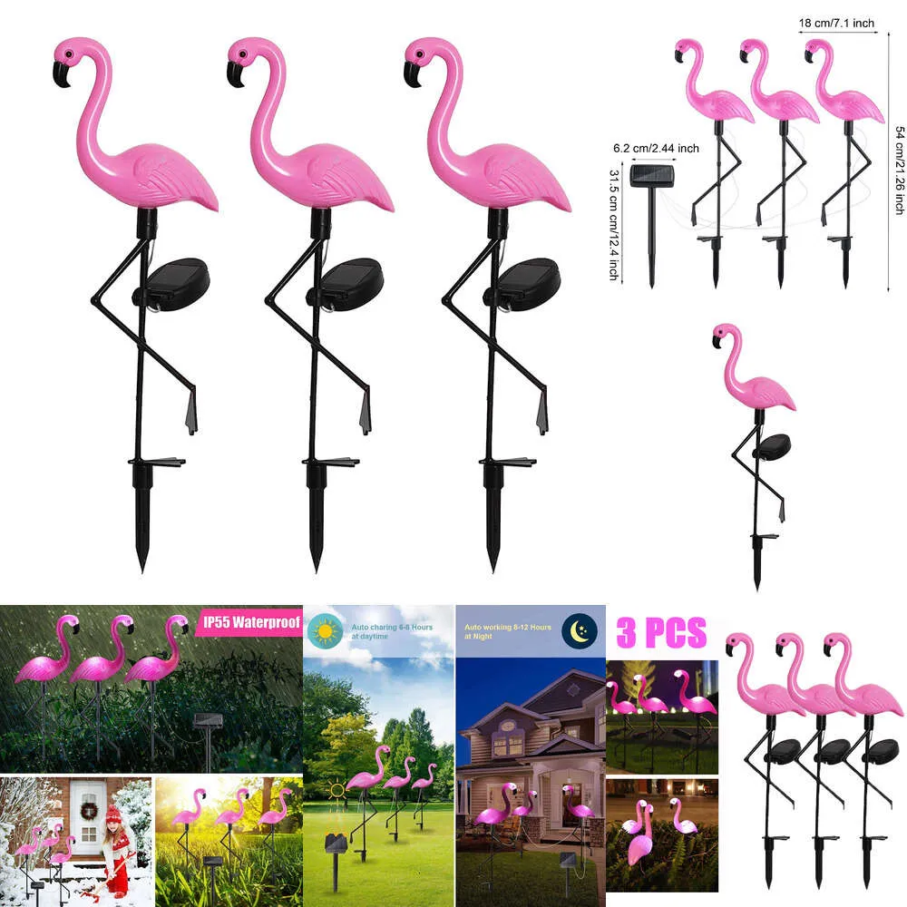 New Solar Ip55 Waterproof LED Pink Flamingo Stake Light Landscape Ground Lamp For Outdoor Pathway Garden Decor