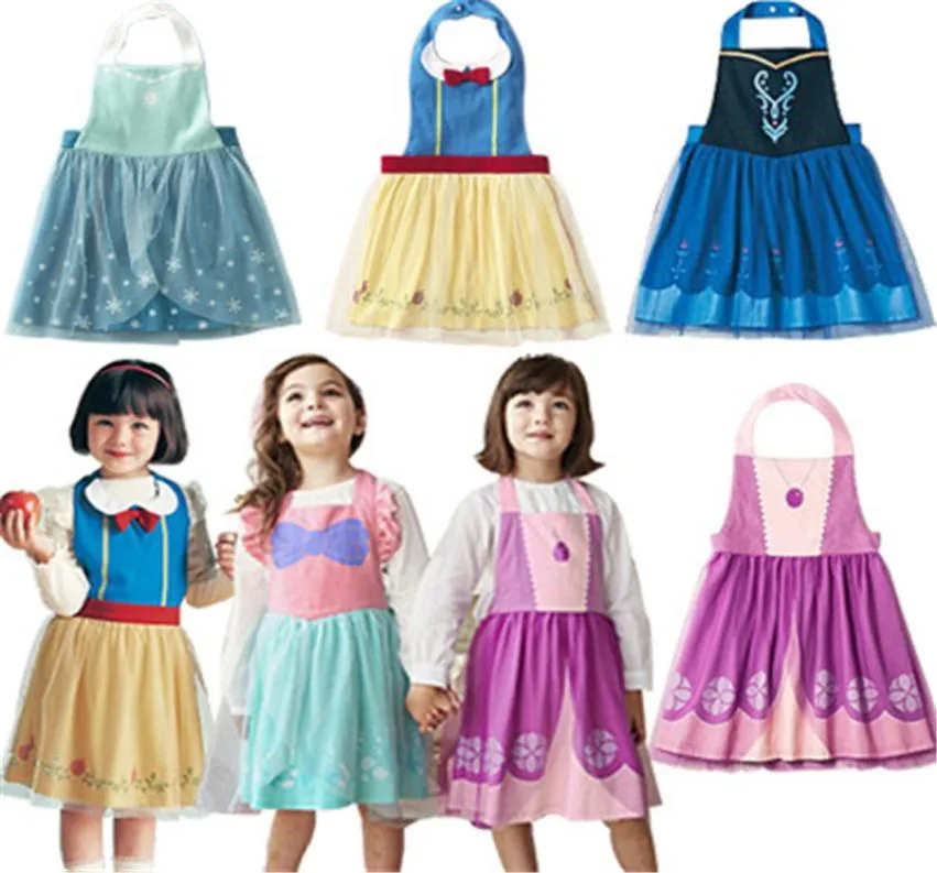 Retail 2019 New In Children Waterproof Apron Dress Girls Cartoon Princess Drawing Coverall Dress overall 27Y E11194750828