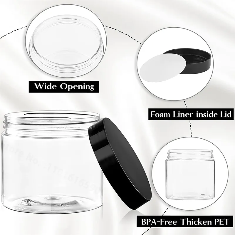 18P 6Oz Plastic Container Jars With Lids and Labels BPA Free Empty Round Clear Cosmetic Containers Plastic Slime Jars for Lotion