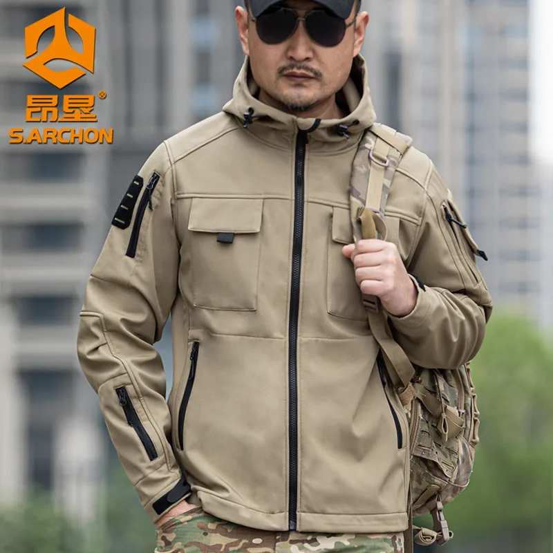 Soft Shell Tactical Jacket Men's Winter Fleece Warm Waterproof Hooded ...