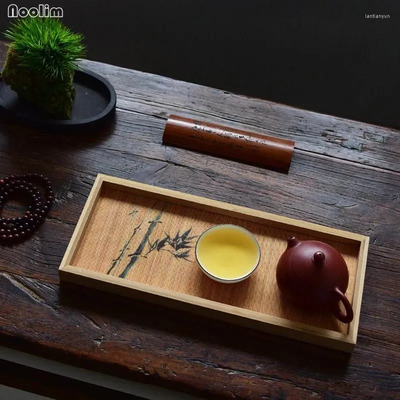 Vassoi per tè noolim creativo rettangolo creativo vassoio in legno piattino di bambù teapot drenay contenitore di stoccaggio di servizio set regalo