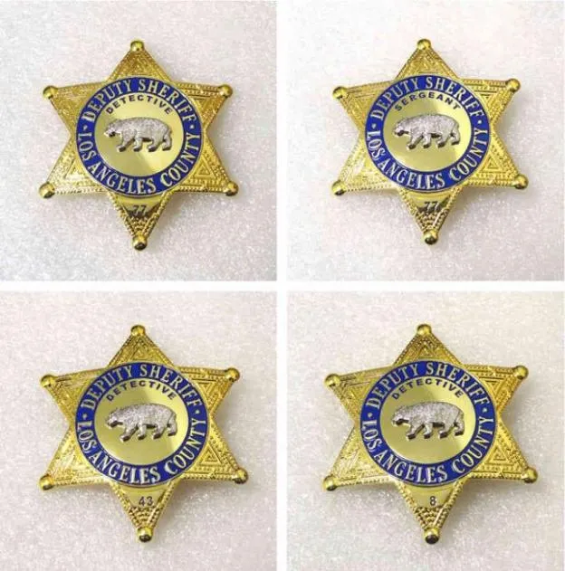 1PCS US Los Angeles County Detective Badge Movie Cosplay Prop Pin Broche Shirt Decoração de lapela Momen Men Halloween Gift9643106