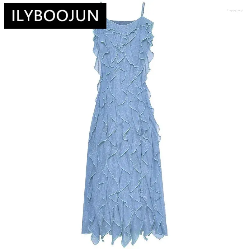 Повседневные платья Ilyboojun модельер-дизайнер Женский спагетти-ремешок без спины элегантный наглый край с высокой талией.