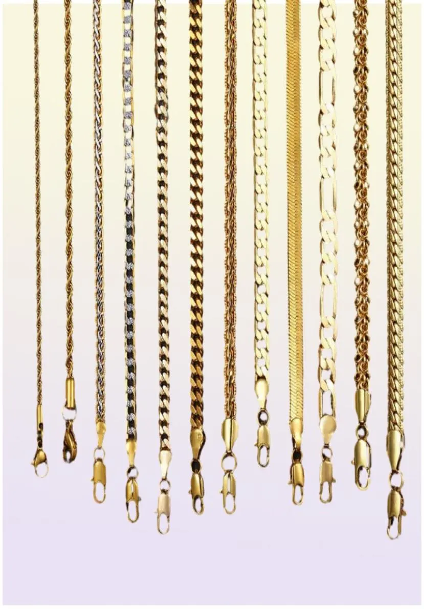 Złoty łańcuch dla mężczyzn Kobiety pszenicy figaro linowe łańcuch kubański łańcuch wypełniony złotem Naszyjniki ze stali nierdzewnej męskiej biżuterii Prezent Whole3707415