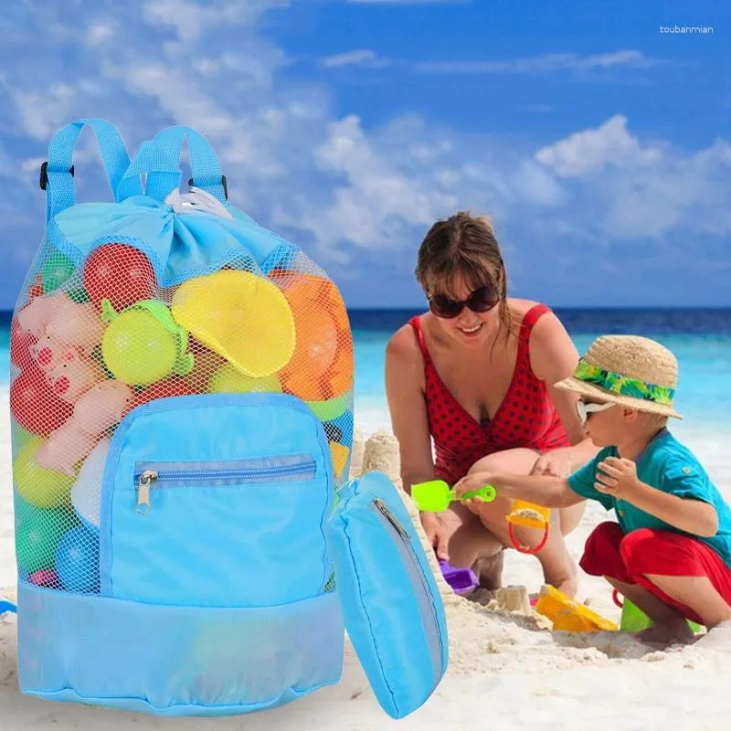 Depolama çantaları çocuklar katlanabilir plaj oyuncak çantası torbası tote örgü seyahat organizatör sundular net brawstring sırt çantası