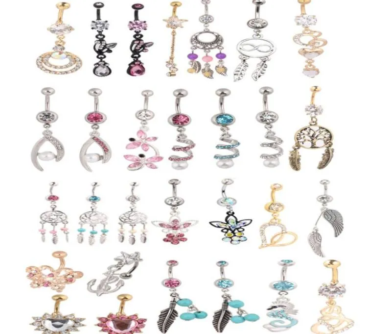 Toplar 20pcs Mix Style Style Bute Düğmesi Yüzük Gövde Piercing Sarkan Göbek Halkası Beach Jewelry1014630