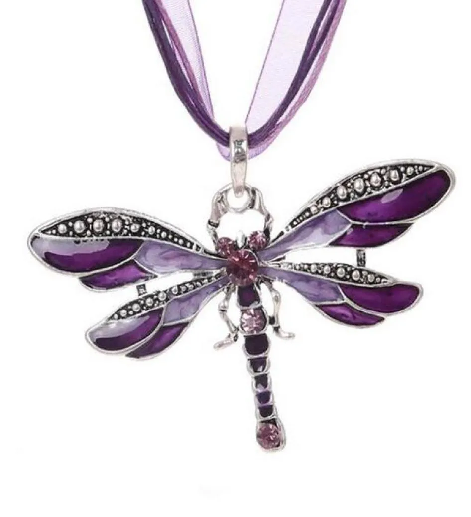 Colar colar de colar de libelfly prateado colar de pingentes de corda vintage colar de corrente para mulheres acessórios GB8187721