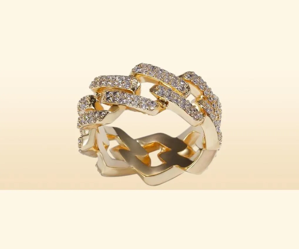 Biżuteria męska bioder biodrowe biżuterii mrożone złote pierścionki luksusowe złoto plisowane modne pierścienie 28756628918