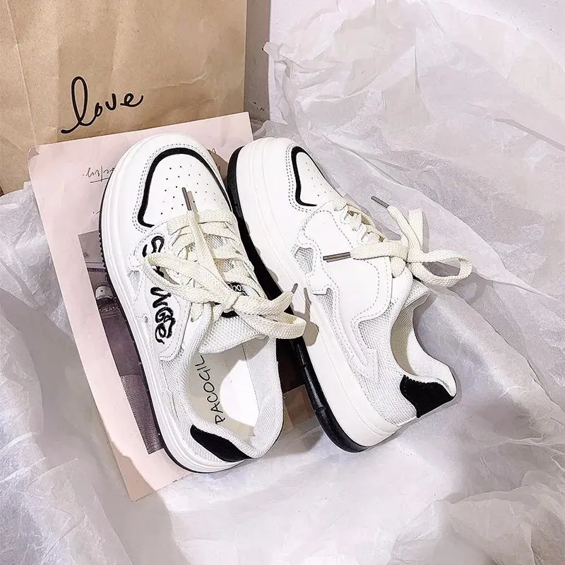 Casual Shoes for Women's Vulcanize Tenis de Mujer Platform White Mesh Design Letters Bekväma andningsbara icke-halkkvinnor