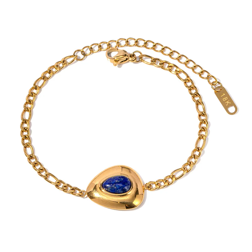 Минималистский дизайнерский браслет для женщин, покрытых 18 -каратным золотой из нержавеющей стали, лазули -треугольник инкрустированный лазули подвесной браслет, оптовые из ежедневных украшений