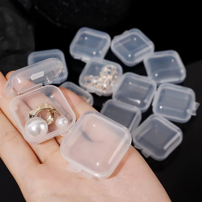 1-20ps Mini scatola di stoccaggio trasparente Contenitore di imballaggio in plastica quadrata Case portatile Oreganizzatore di gioielli Bracciale Oreganizzatore di gioielli