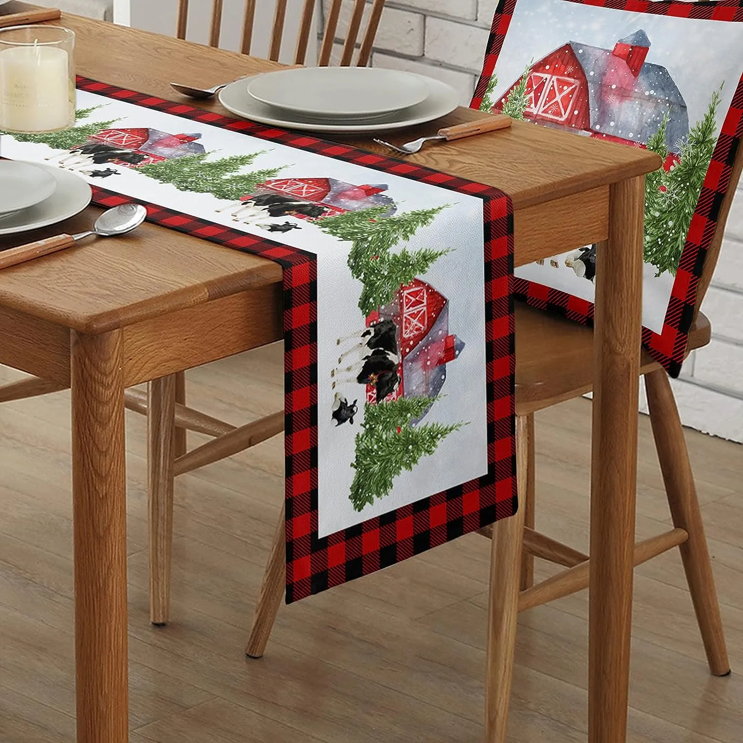 Christmas Country Farm Animal Linen Table Runners Tabel Decor Decoração de fazenda Runners para mesa de jantar Decoração de Natal