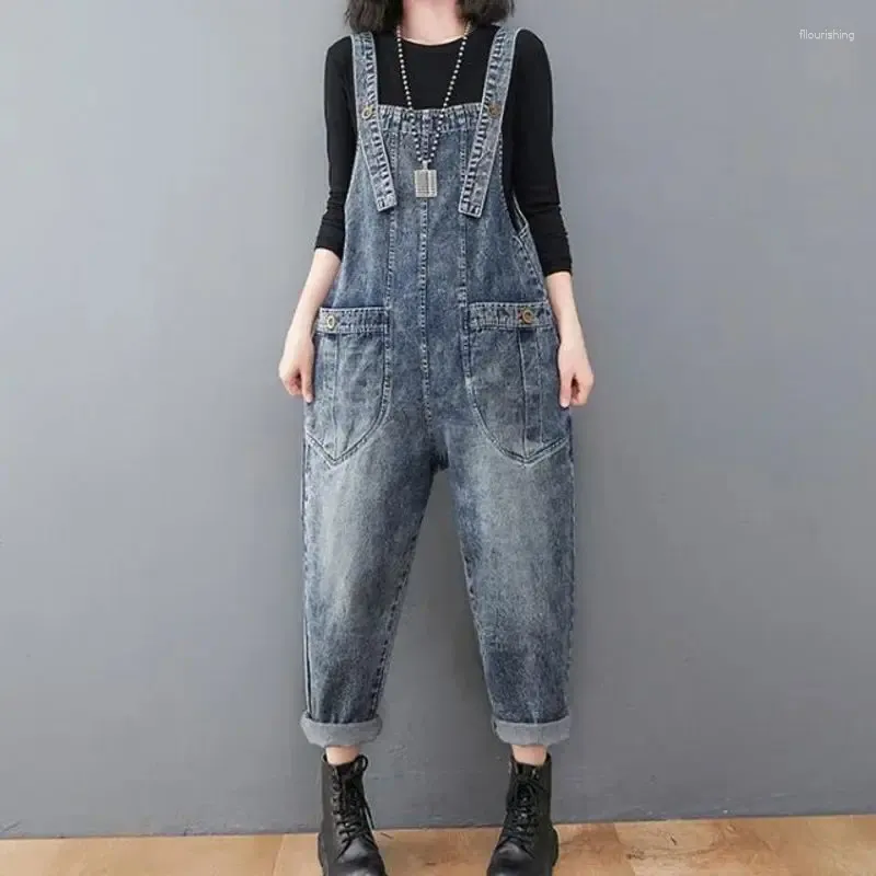 Damen Jeans Jeans Denim Straphose Pring und Herbst 2024 Frauen Slarge Taille Slim Lose Bein Overall Mode Overalls für Mädchen