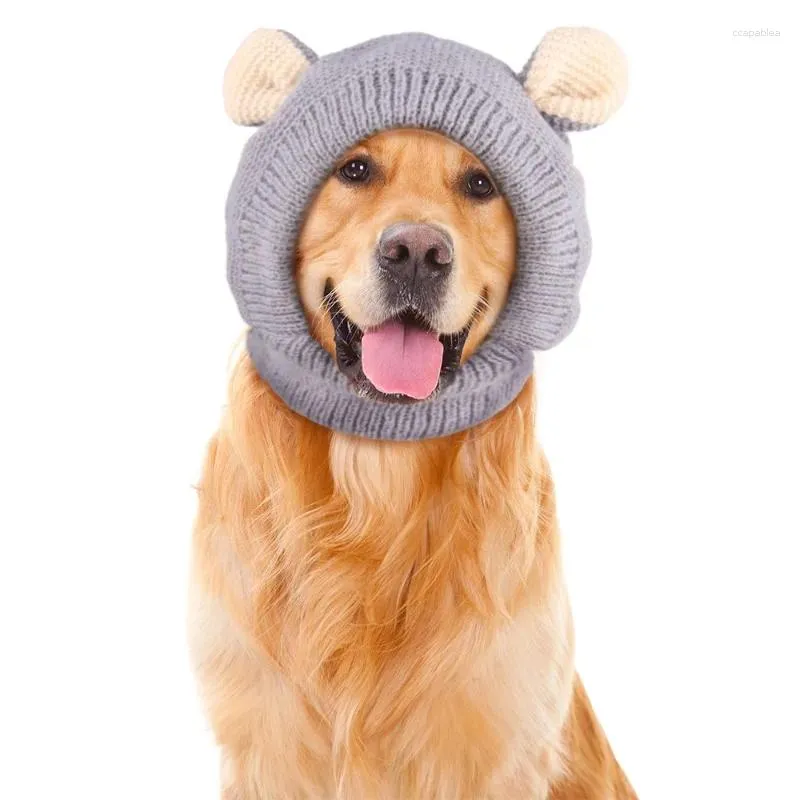 Dog Apparel Cute Ear Muffs Noise Protection Pet Ears Head Covers Knitted Hat Anxiety Relief Winter Warm Earmuffs For Medium Large Dogs