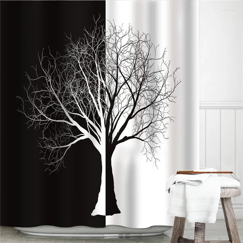 Shower Curtains Abstract Art Black White Background Tree Waterproof Polyester Fabric Bath Screen Curtain Accessories Home Decor