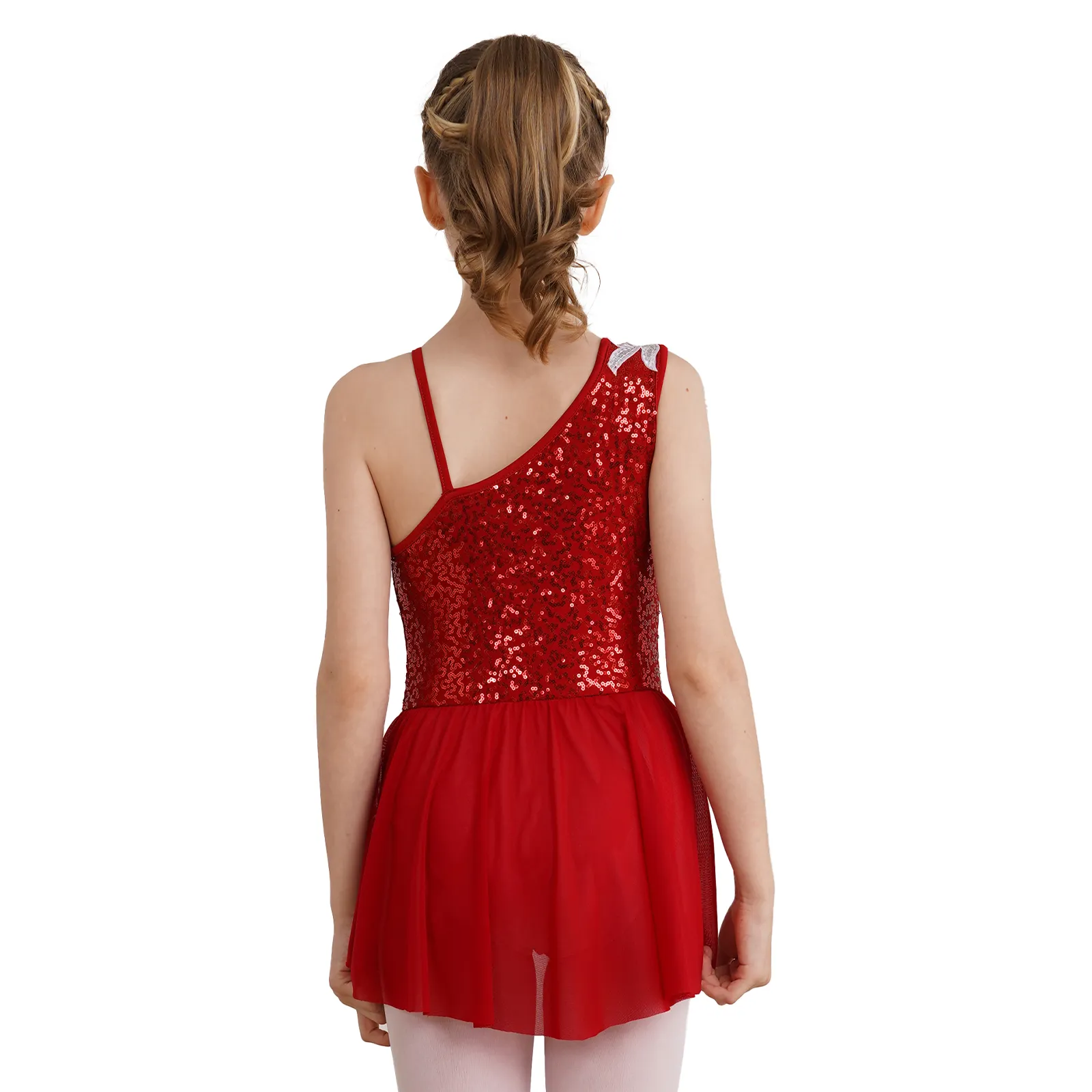 Robe De Danse Sans Manches Pour Fille – Strass Et Découpe Asymétrique – Pour Patinage, Danse Lyrique, Compétition (tailles 5‑16 Ans)
