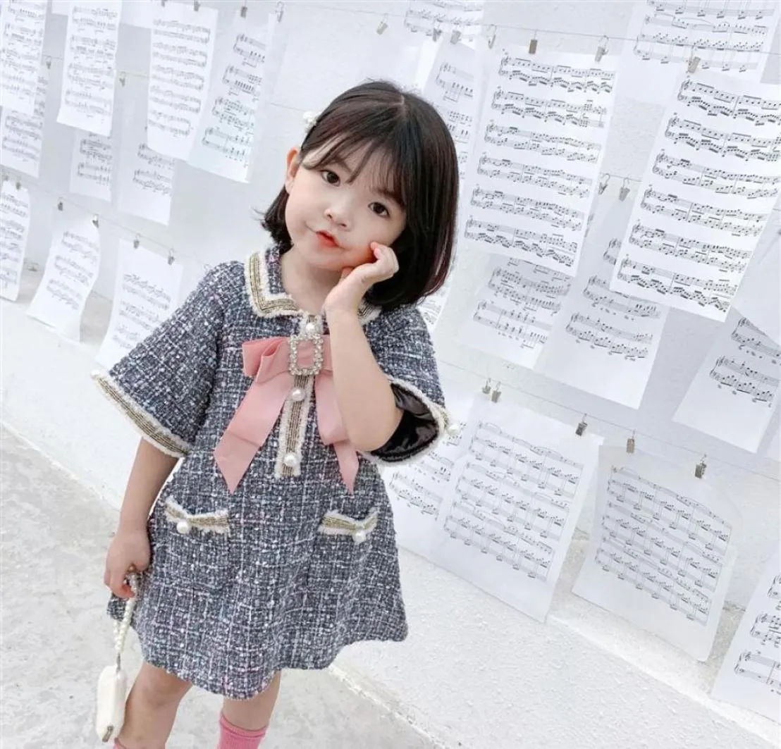 Retail Baby Girl Dresses Luxury Temperament Pearl Bow Princess Dresses For Kids Designer Clothes Girls Boutique Clothing229D6369105