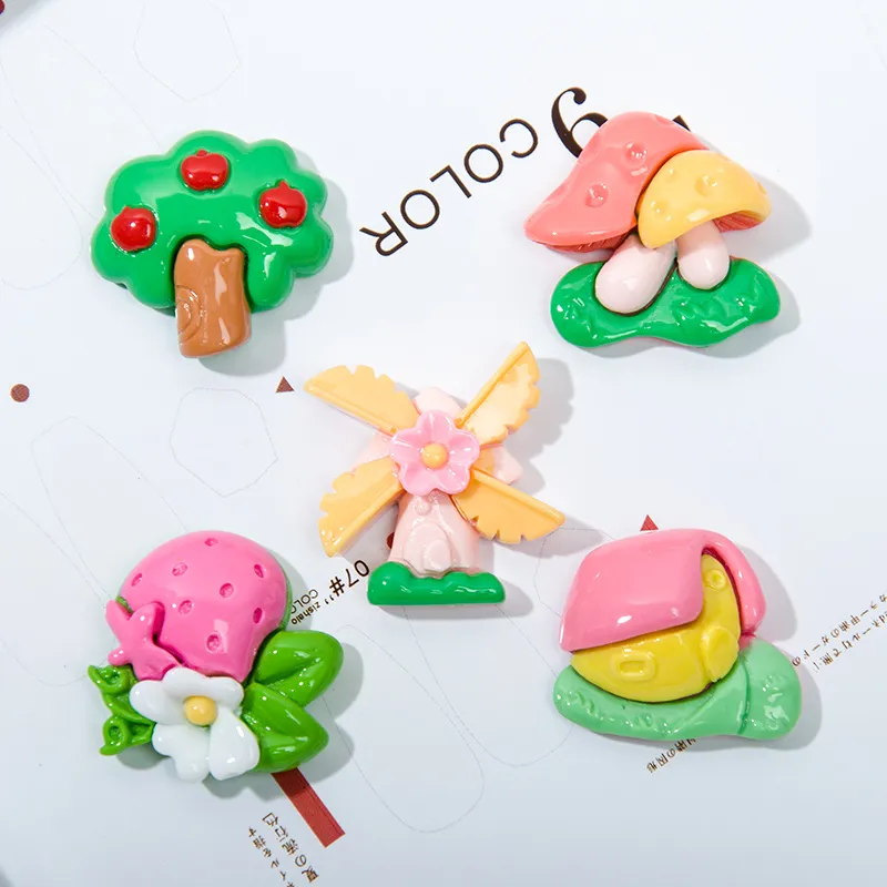 Kawaii Flatback Resin Strawberries, Windmills, Fruit Trees, Mushrooms Scrapbooking Embellishments DIY Accessories