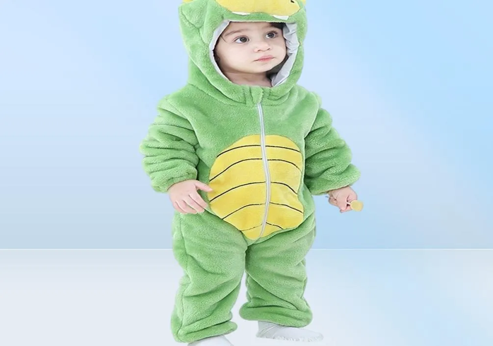 Baby flickor pojkar kläder dinosaurie baby romper pajamas lejon huva mameluco bebe vinter djur kostymer roupa de bebe drop 29874939