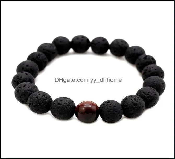 Beaded Strands Bracelets Jewelry Fashion Men Lava Beads Black Volcanic Rock Tiger Eyes Energy Stone Handmade Buddha Prayer Beaded 6579843