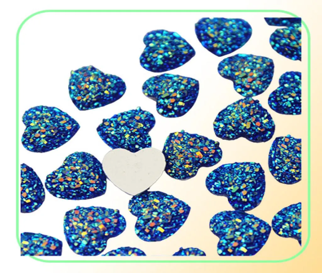 200pcs 12mm Glitter AB Renk Kalp Reçine Rhinestone Cabochon Düz Arka Kristal Taş Aplike DIY Dekorasyon için Düzeltilmez ZZ503730009