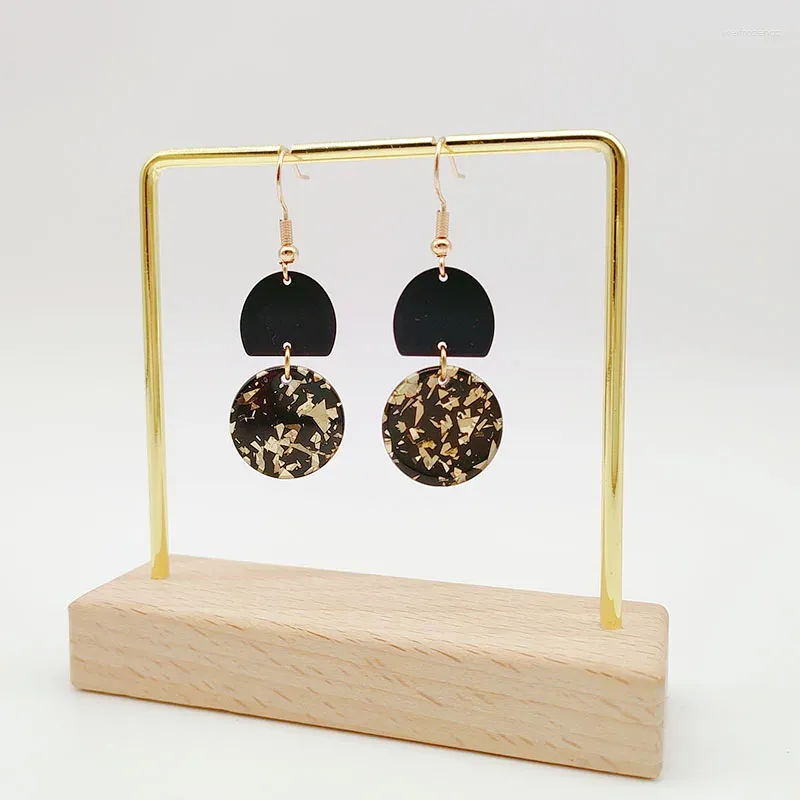 Dangle Earrings Resin Sheet Black Glitter Sparkling Color Earring For Women Girls Gold Plating Fashion Gift 2024 Style HE22024