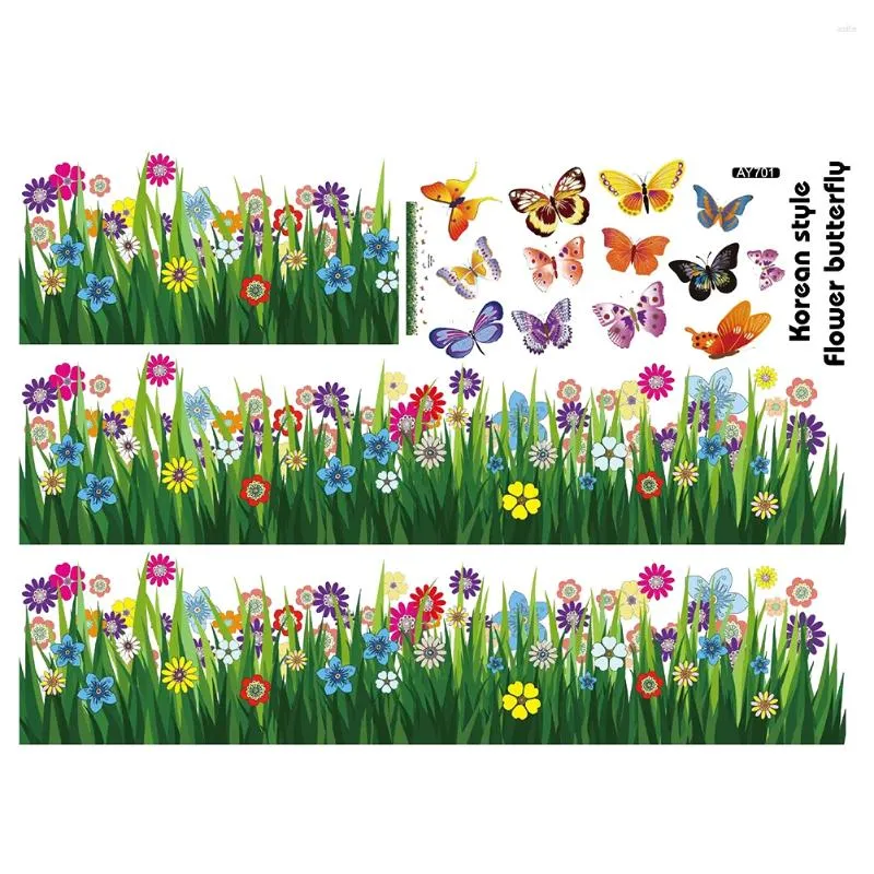 Wall Stickers For Kids Room Waterproof Sticker Cartoon Flowers Grass Bedroom Art Decal Cute Mural Removable Butterfly Pattern Colorful