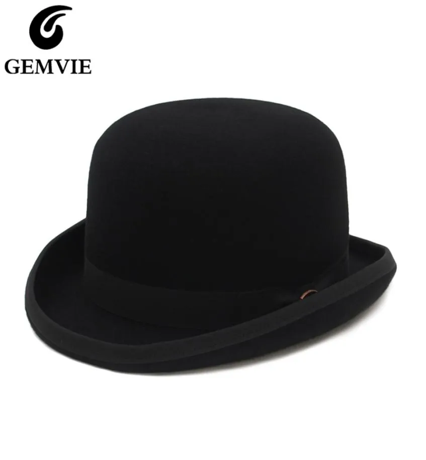 Gemvie 4 Farben 100 Wollfilm Derby Bowler Hut für Männer Frauen Satin gesäumte Fashion Party formelle Fedora Kostüm Magier Hut 2205077809857