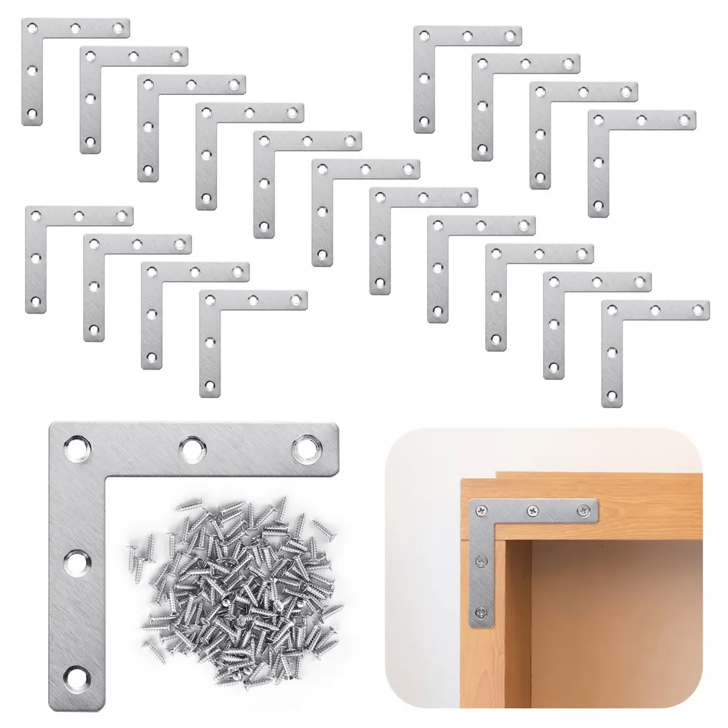 20Pcs Flat Corner Braces Shelf Angle Brackets With Screws Metal Repair Mending Plates Joint Corner Connectors For Furniture