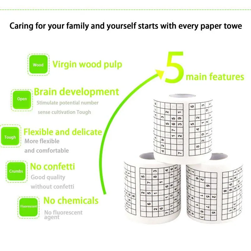 Sudoku Toilet Paper – Fun Novelty Bathroom Tissue For Gags, Parties & Prank Gifts (3 Rolls) - View #3