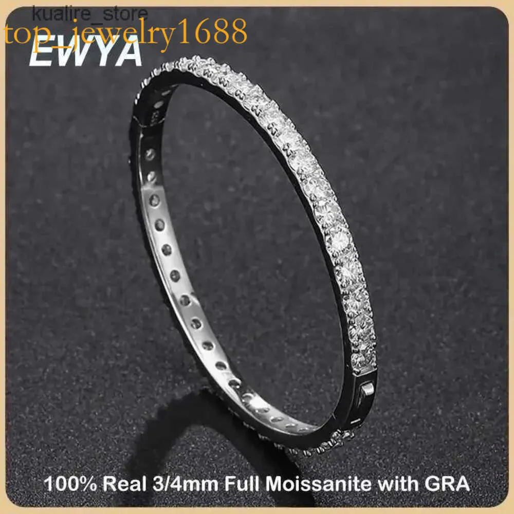 Очарование браслетов Ewya Sparkling D Color 3/4 мм полное мойассанит теннисный браслет для женщин с бриллиантовыми звенами. S L240322