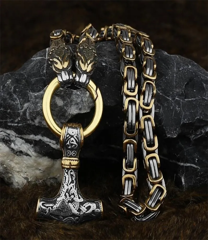 Colliers pendants vintage Viking Dragon Head Amulet Thor039s Hammer 316L Collier en acier inoxydable Chaîne King avec Valknu8795882
