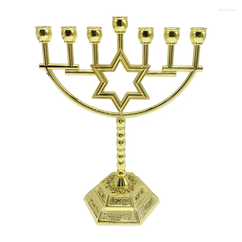 Titulares de vela Judaica Candlestick Metal Holder 7 Branch Stand Hexagonal Star Tradicional Candelabra Menorah Decoração