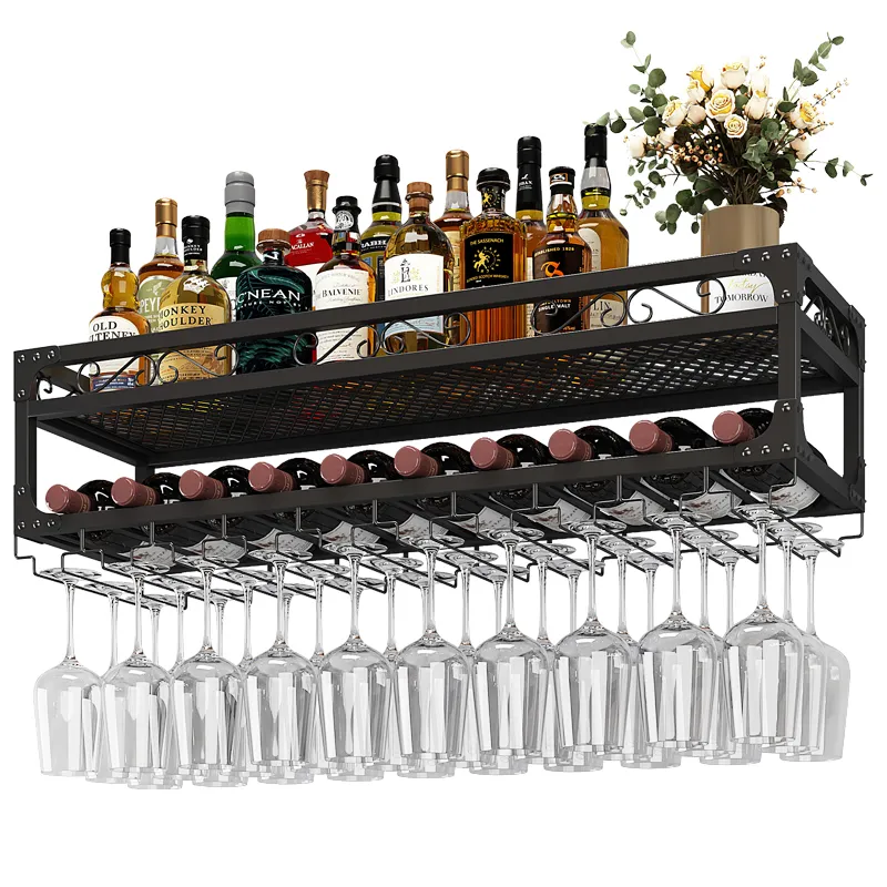 Glass Holder Wall Mounted Liquor Bottle Holder Mini Bar Wine Glass