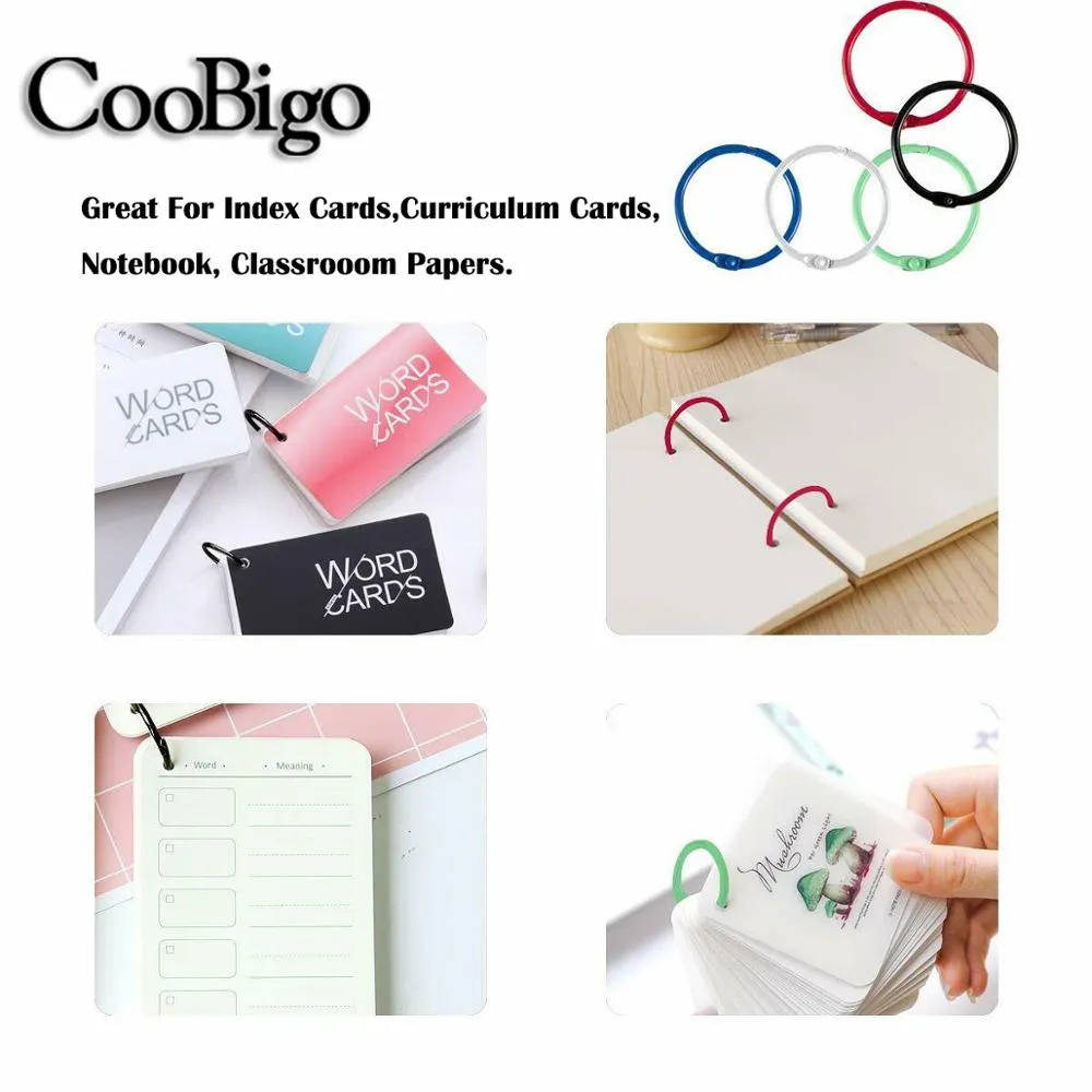 12pcs Metal Loose Leaf Binder Hoop Ring Staple Book Clips DIY Albums Notebook Cards Keychain Craft Office Supplies Colorful 30mm