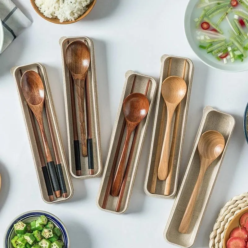 Bacchette giapponese cucchiaio in legno portatile e imposta gli accessori da cucina da cucina naturali ecologici