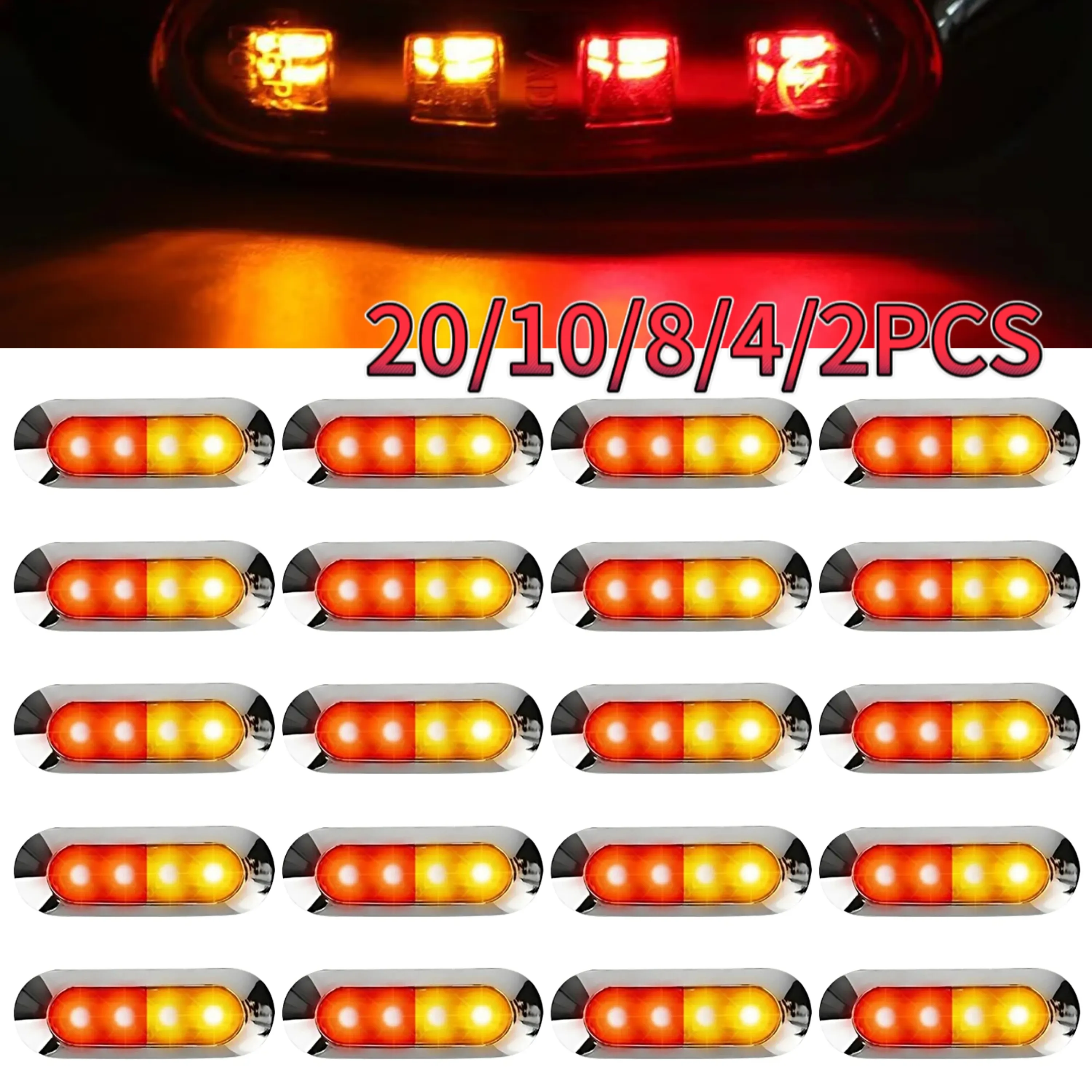 4PCS Red & Amber LED Trailer Marker Lights - 3.3 Inch Surface Mount Clearance Lights For Trucks & RVs