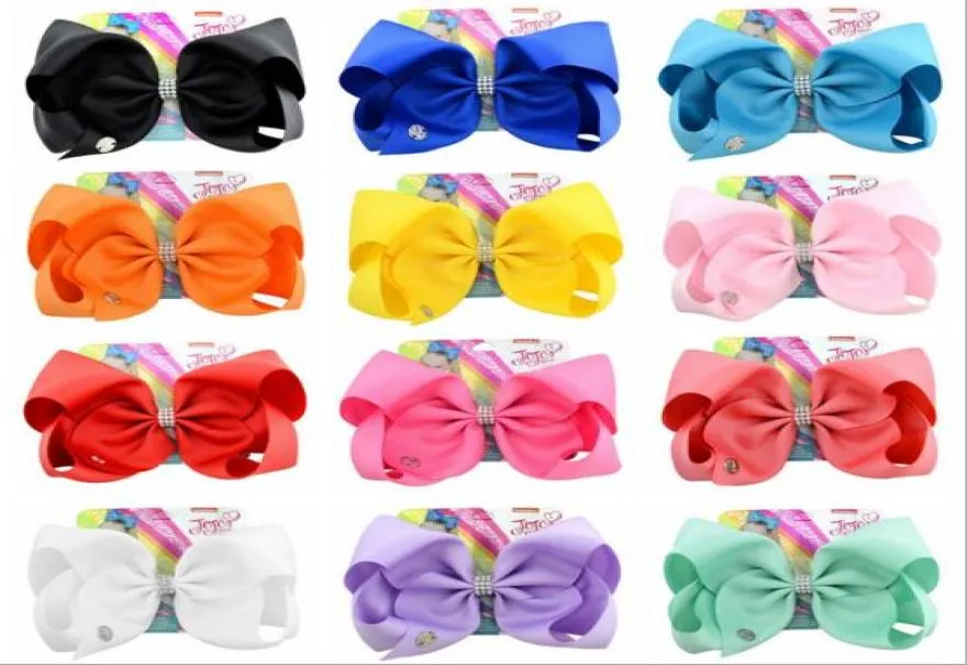 8 pouces JoJo Siwa Hair Bow Couleur solide avec des clips de strass de papier Logo Metal Girls Big Hair Accessories Hairpin Hairband4425806