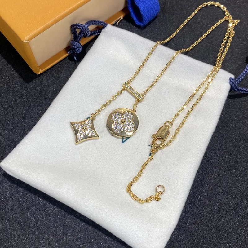 With BOX Fashion designer necklace letter diamond pendant Titanium steel pendant necklaces female chocker chain hip hop chain Birthday Gift