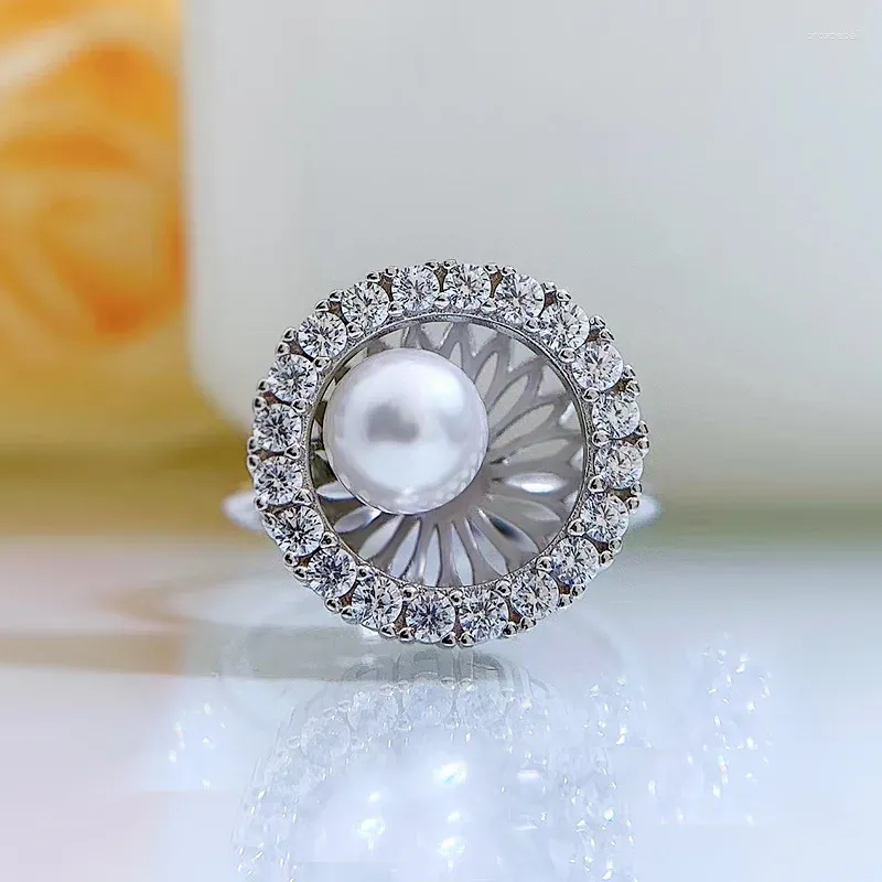 Cluster Rings S925 Silver Pearl Ring Wholesale of Women's Wealth Gathering Treasure Bowl Dynamic