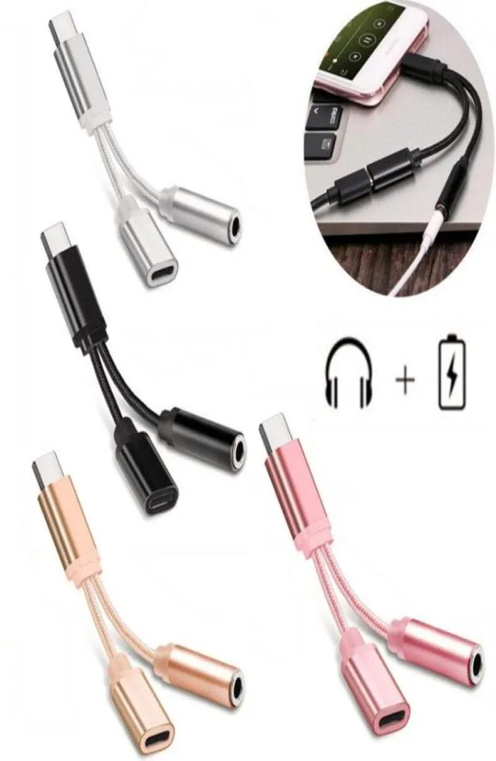 Najnowszy 2 IN1 TYPEC CONWERTOR USB Kabel ładujący 35 mm O słuchawek słuchawkowy dla Xiaomi dla Huawei Samsung3140539