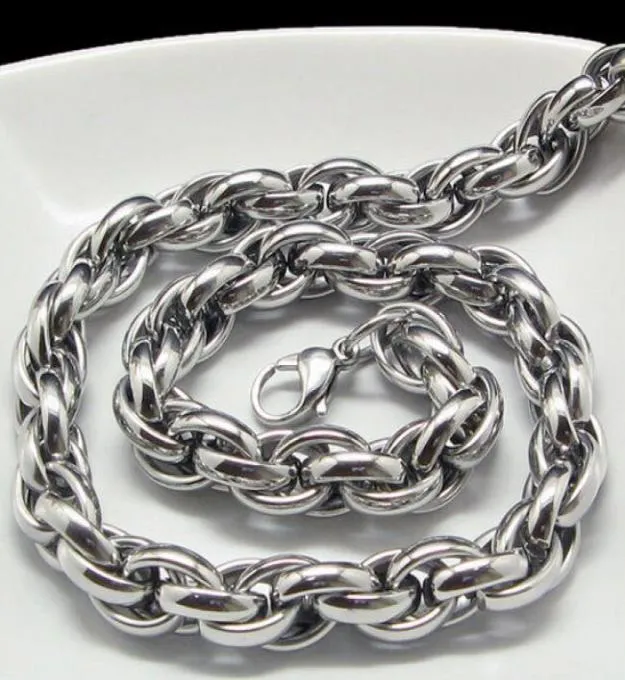 Neuer Silber im Nahen Osten Silber Pure 316L Edelstahl Silber Oval Seilkettenkette Halskette in Männern Schmuck 9mm 2003942022211