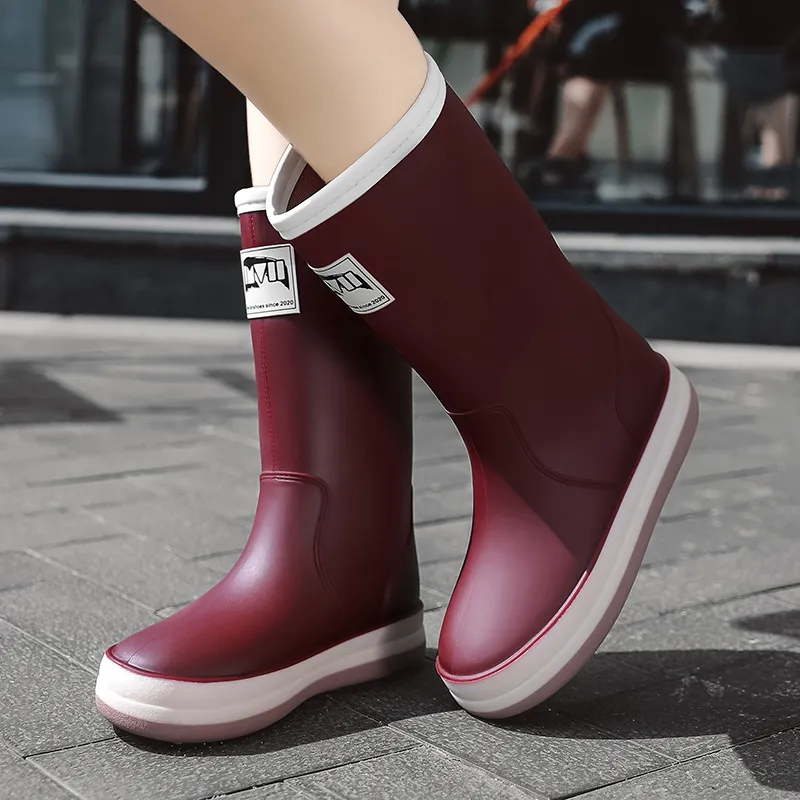 Womens Waterproof Rubber Rain Boots, Slip-On Work Mud Boots