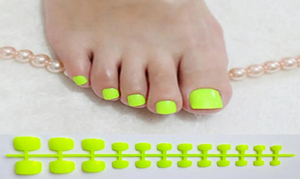 Ljusgrön akryl Fake Toe Nails Square Press On Nails For Girls Articficial Candy Macaron Color False Tånaglar för Girls1436852