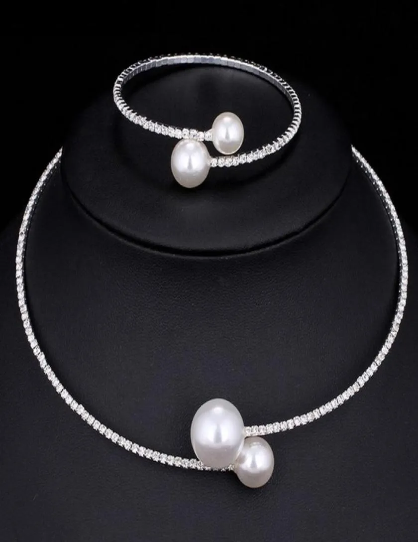 Brudhalsband och armband tillbehör bröllop smycken uppsättningar rhinestone pärla formella brudar tillbehör armbanden manschetter armband n2281929