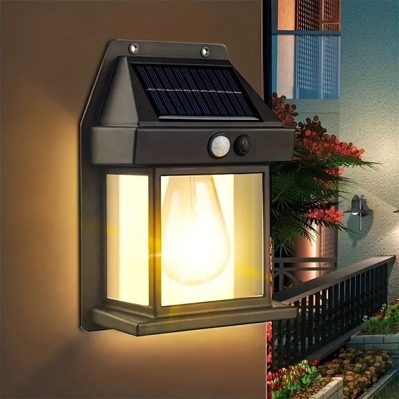 Nieuwe zonne -wolfraam Filamentlamp Outdoor Waterdichte Intelligent inductie Wall Lamp Courtyard Garden Villa Lighting Night Light